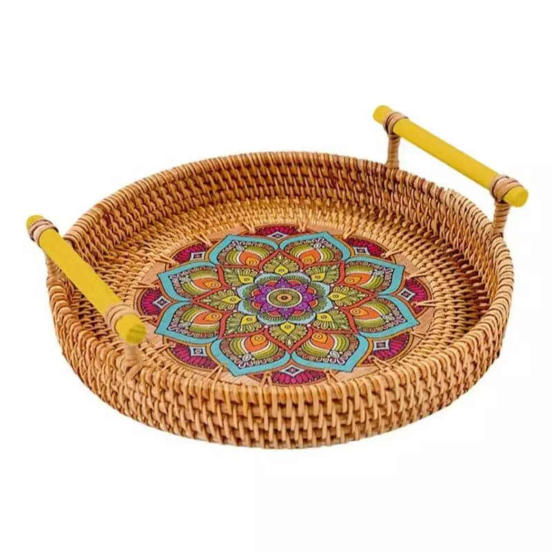 round wicker tray with handles 208