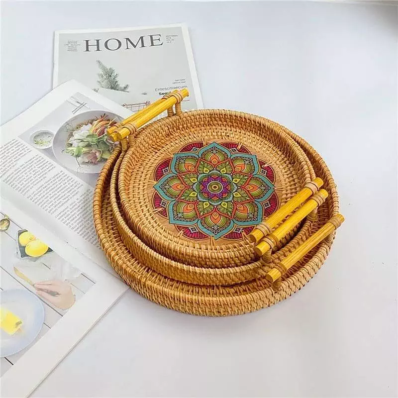 round wicker tray with handles 375