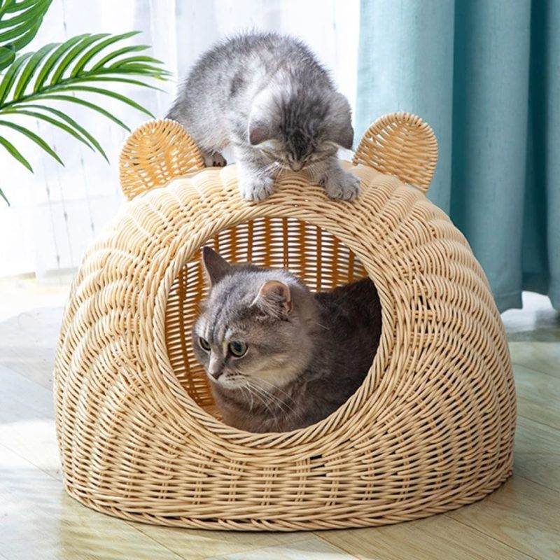 wicker cat bed with ears 438
