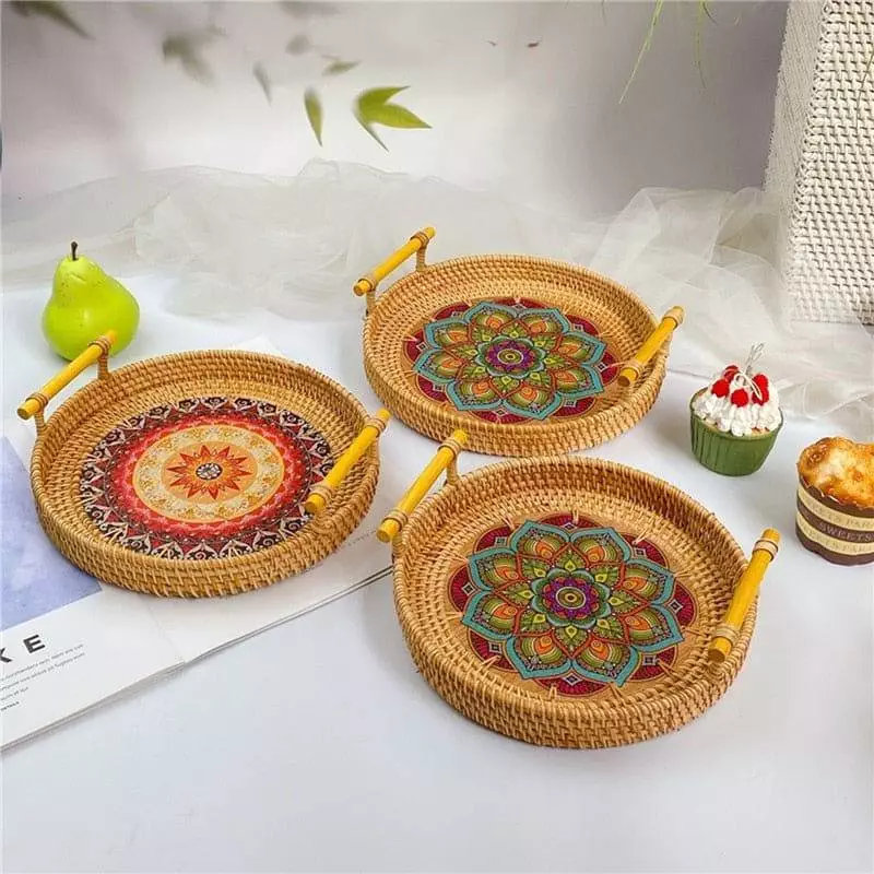 round wicker tray with handles 129