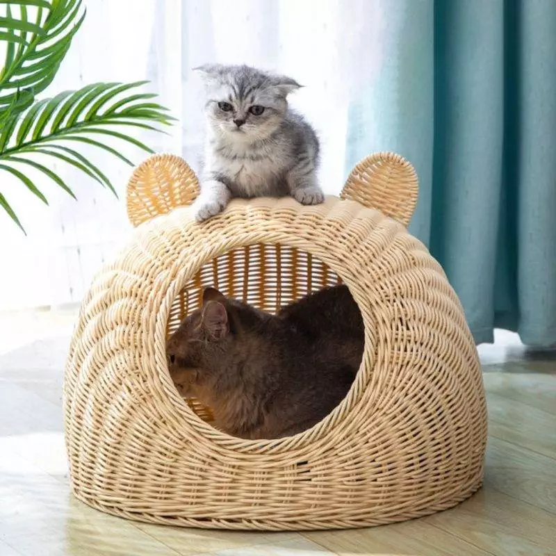 wicker cat bed with ears 229